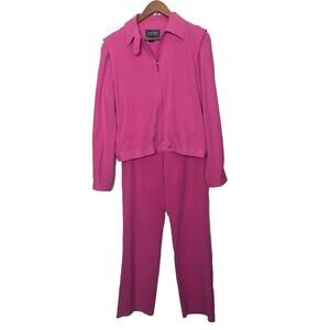 Lauren Ralph Lauren 100% Silk Pink Suit Set Women Sz 6 Pants, Size Large Jacket